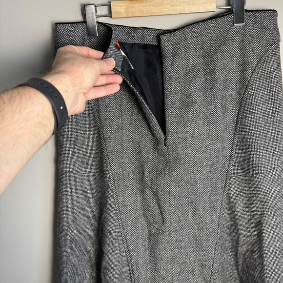 LeComte Women's 12 Wool/Silk Midi Skirt Lace Trim Gray/Black Flare Lined - Picture 5 of 12